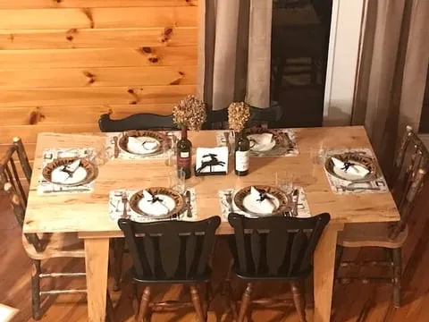 Wooden dining table set for a shared meal
