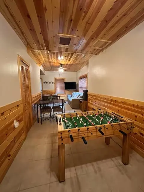 Foosball table in the cabin game room